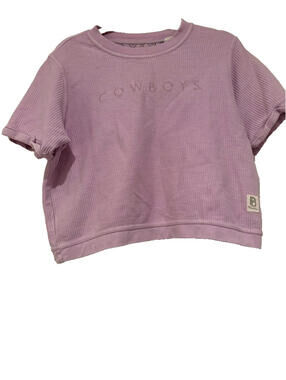 Press Box sz S lilac ribbed cotton cropped short 'COWBOYS' shirt #3300